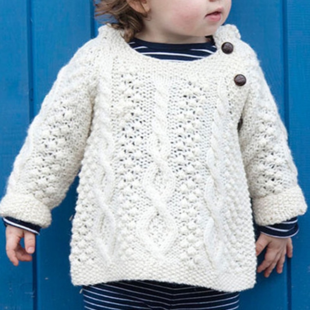 Aran Handknit NEW Chunky Knit Baby/Toddler Side-Fastening Hoodie Made in Ireland